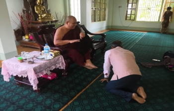 Consul General meeting Ven. U Pyin Nyar Won Tha (at Mahar Maing,  MaingKine Monastery), one of the 47 highest Ven. Monks of Myanmar. Discussion about India Myanmar Buddhist and Hinduism connections since the time of Emperor Ashoka and India's efforts for preserving this common cultural heritage.