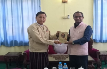 Consul General meeting with Hon'ble U Myint Naing Oo, MP, Sagaing Region Hluttaw, Township Administrator etc. at Tamu . Discussed about various connectivity issues 69 Bridges, Kalewa -Yargyi Road, bus/ air conectivity, closer people to people contact , urgent need for repair of 20 bridges etc.