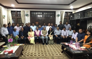 Ambassador Shri Saurabh Kumar and Madam Smriti Shrivastav interacting with the prominent PIOs and NRIs of Mandalay, during dinner hosted in their honour by Consul General Shri Nandan Singh Bhaisora and Smt. Rashmi Bhaisora at their residence.